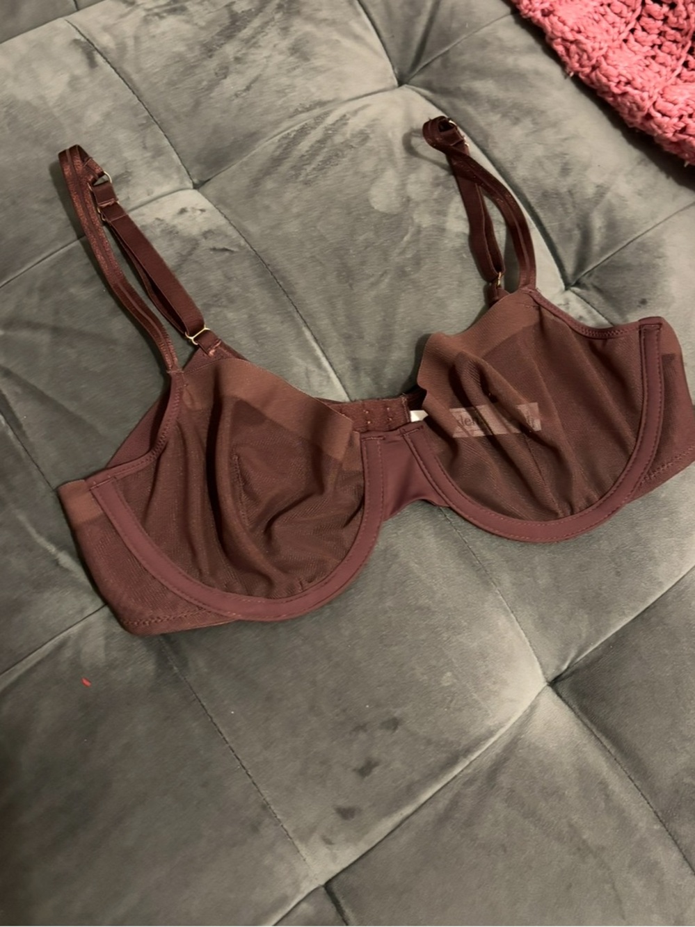 Auden Sheer Underwire Bra in Deep Brown